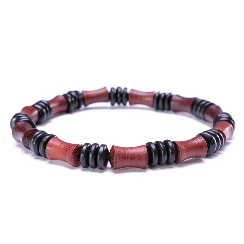 Red Bamboo Wood Beaded Stretch Bracelet