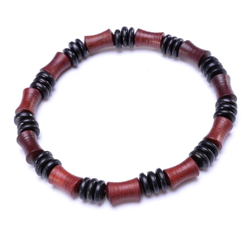 Red Bamboo Wood Beaded Stretch Bracelet