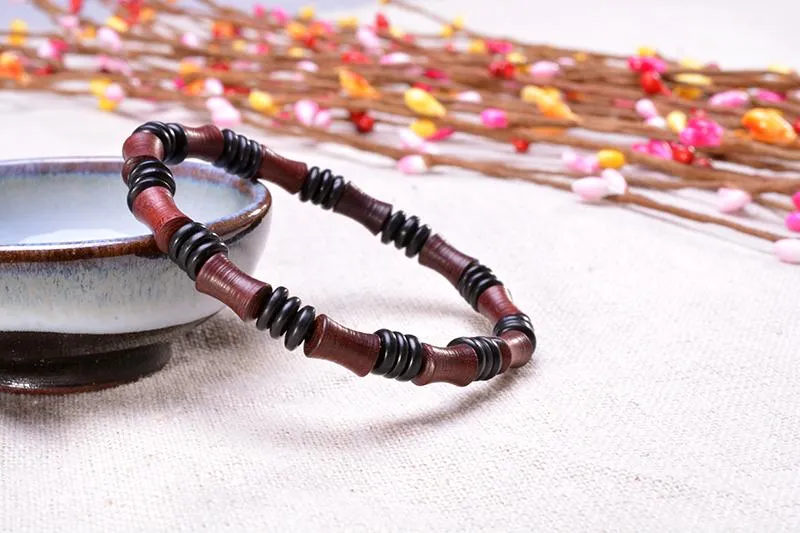 Red Bamboo Wood Beaded Stretch Bracelet