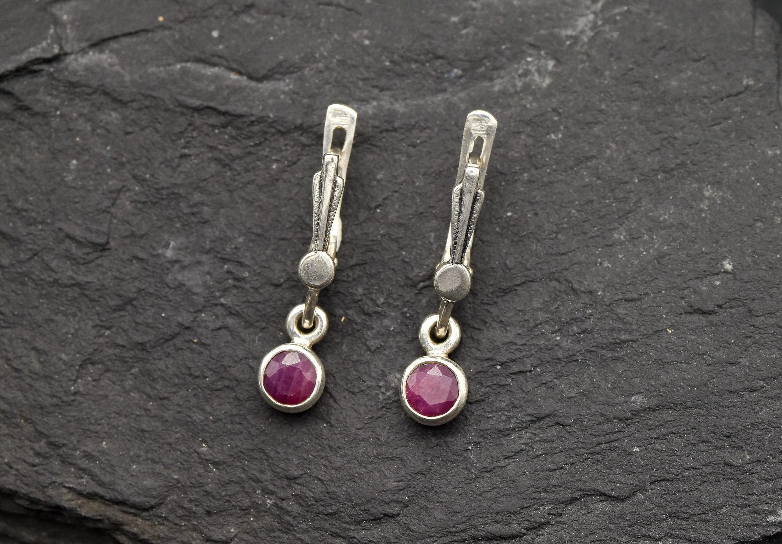 Red Dangling Earrings - Genuine Ruby Earrings - Long Purple Earrings