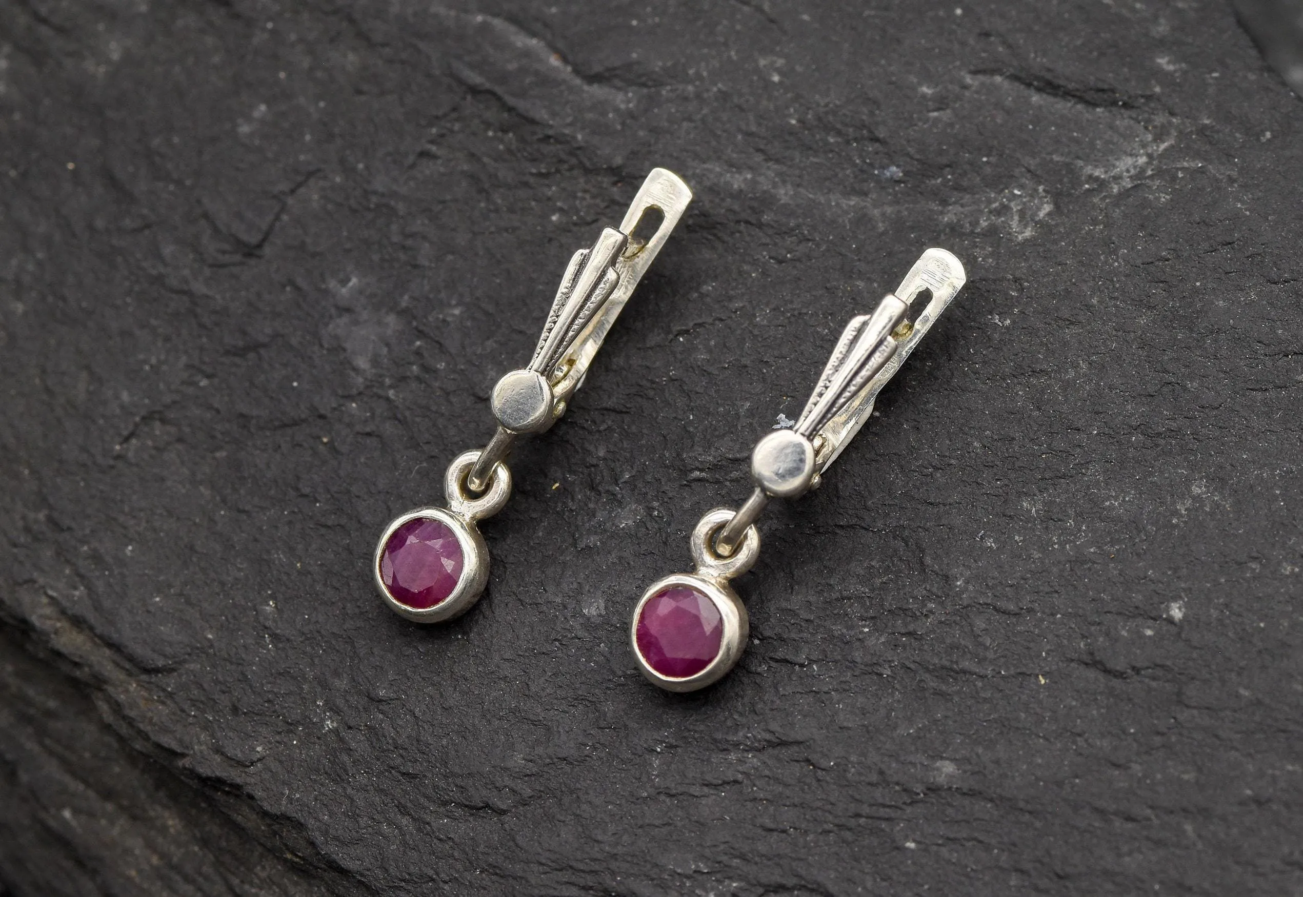 Red Dangling Earrings - Genuine Ruby Earrings - Long Purple Earrings