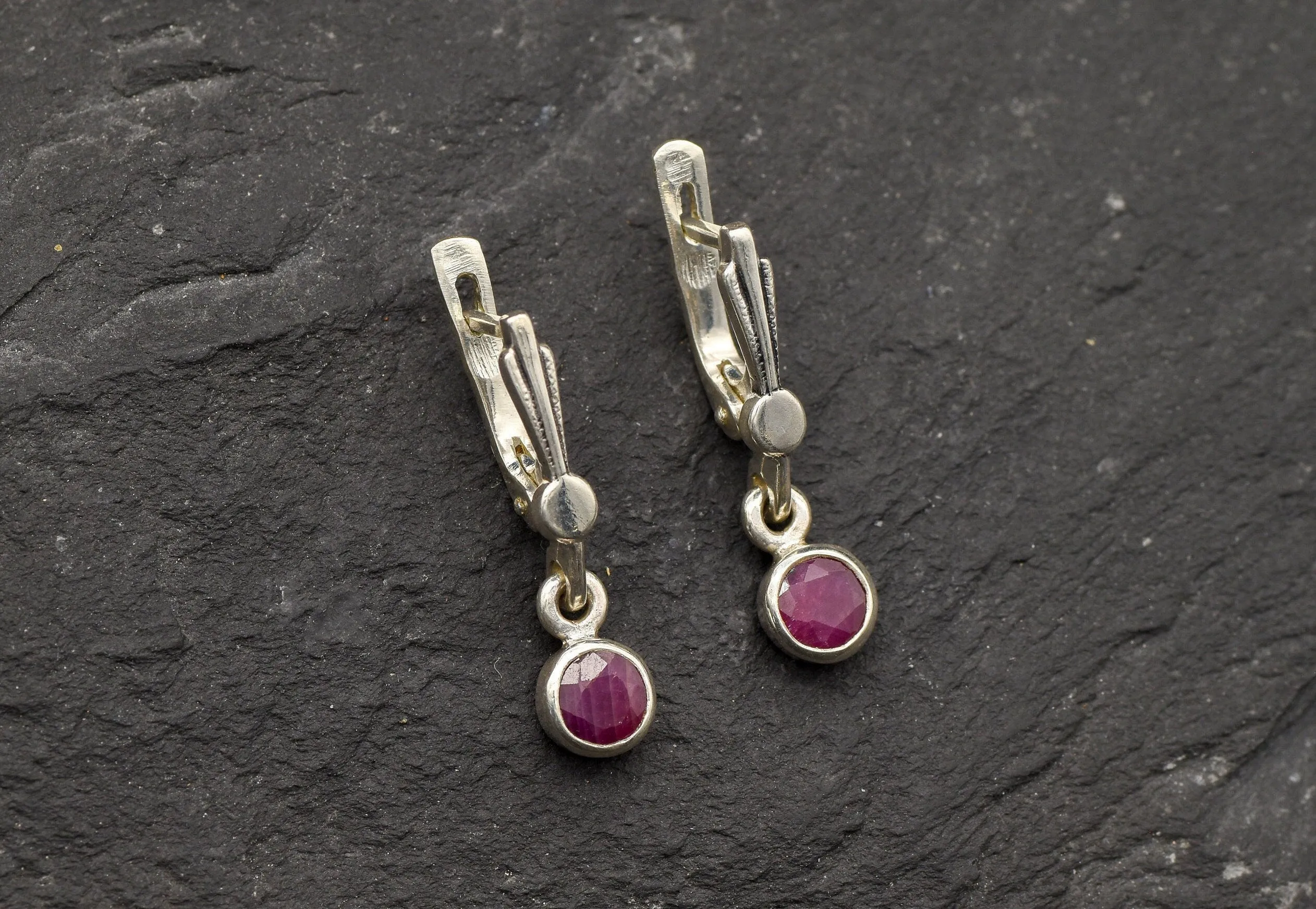 Red Dangling Earrings - Genuine Ruby Earrings - Long Purple Earrings