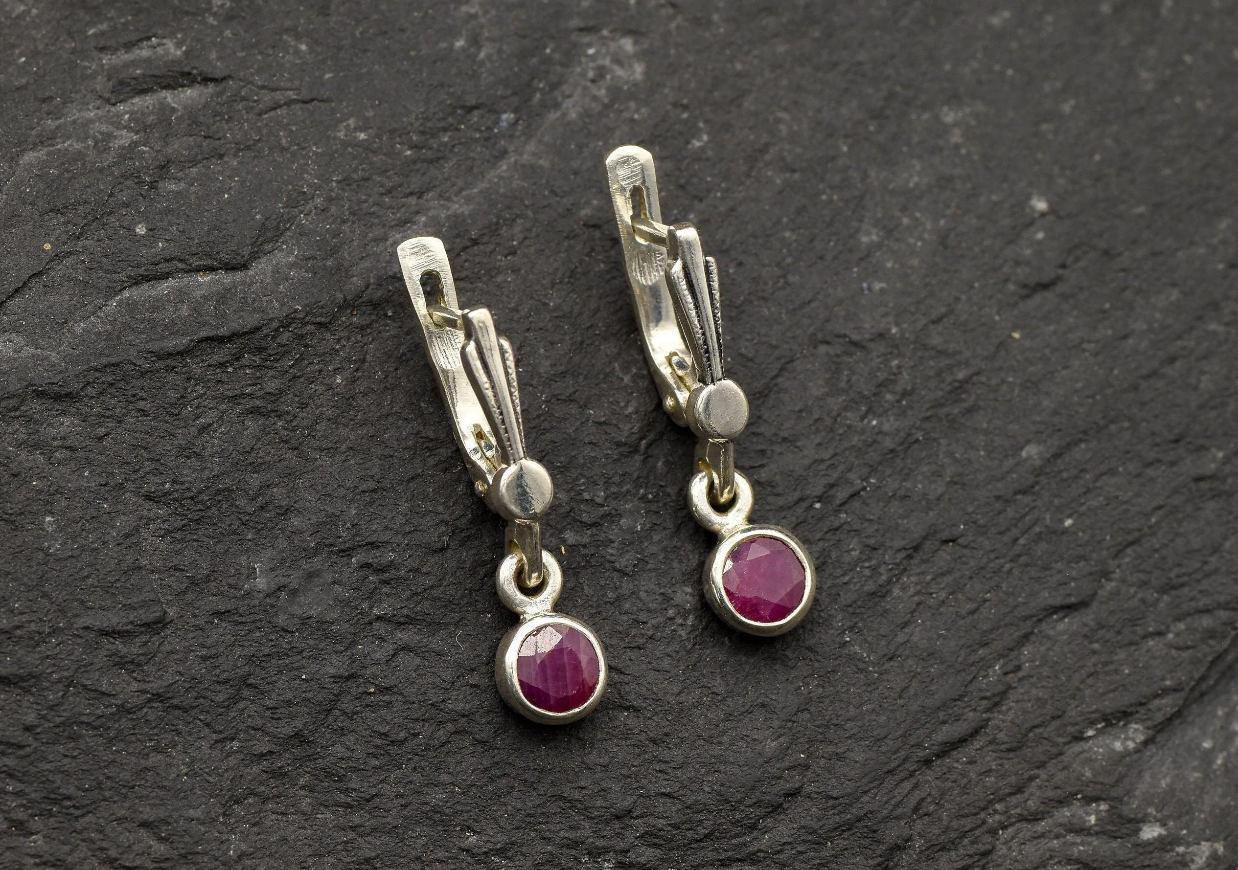 Red Dangling Earrings - Genuine Ruby Earrings - Long Purple Earrings