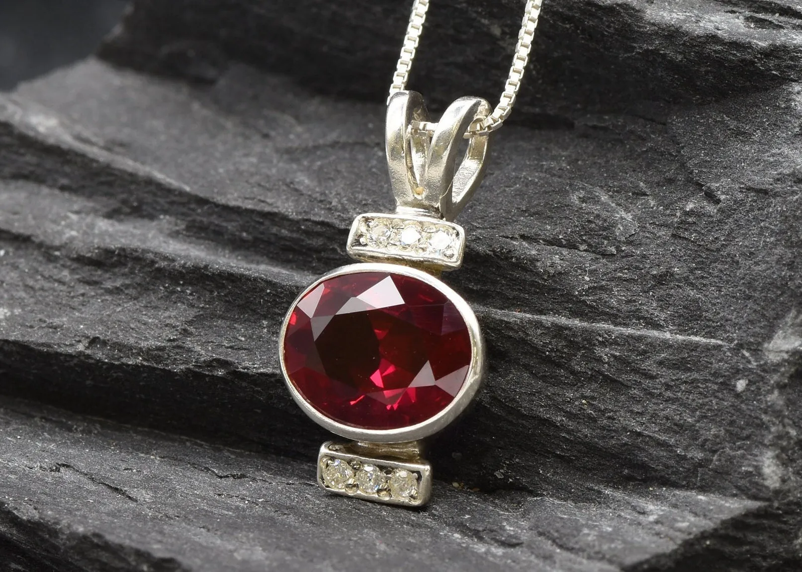 Red Ruby Pendant - Oval Ruby Necklace - Red Vintage Necklace