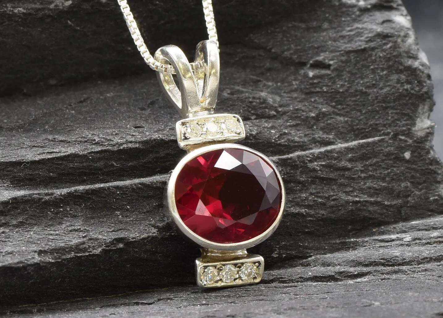 Red Ruby Pendant - Oval Ruby Necklace - Red Vintage Necklace