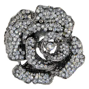 Rhinestone Brooch - Gunmetal Rose