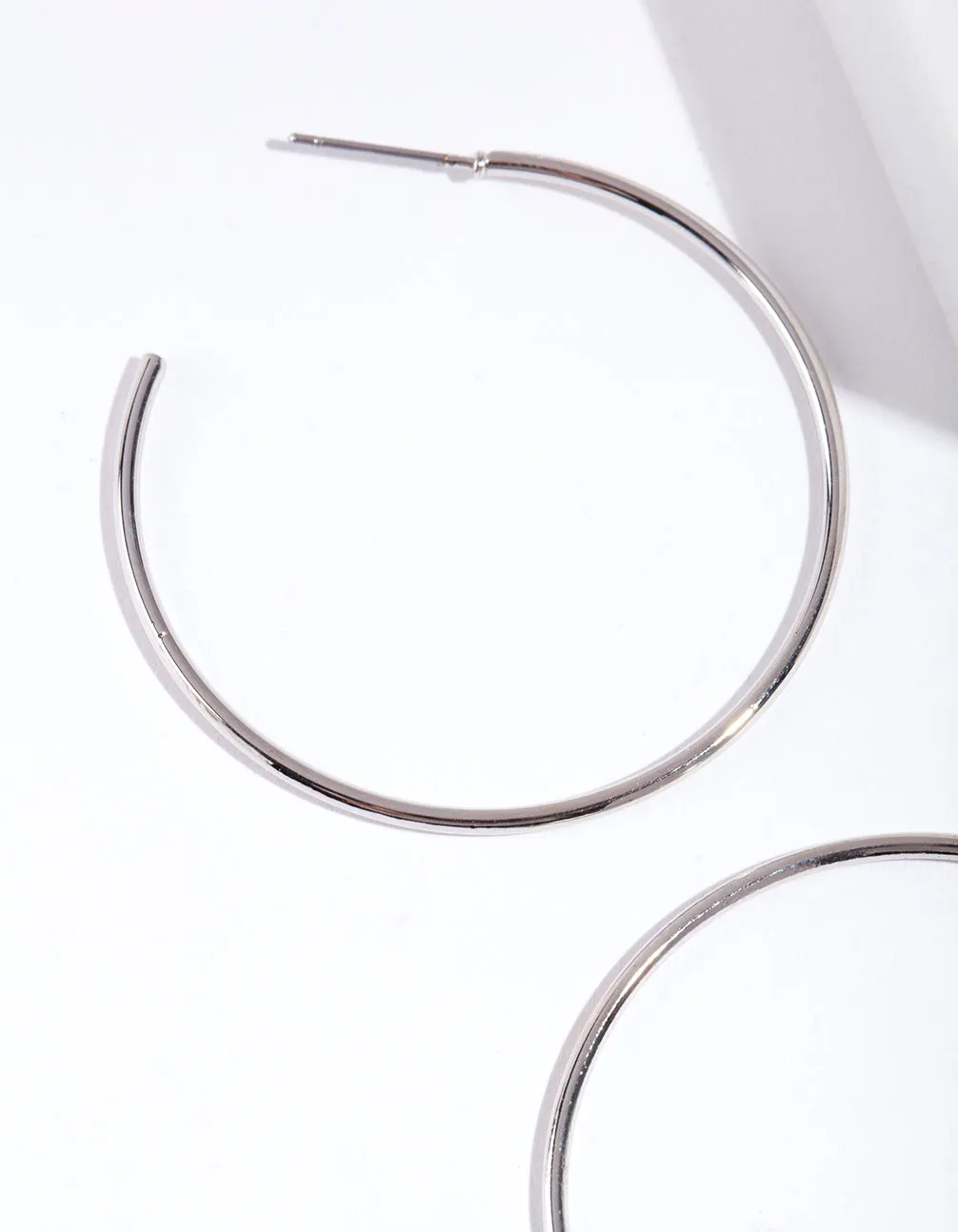 Rhodium 40mm Round Hoop Earrings