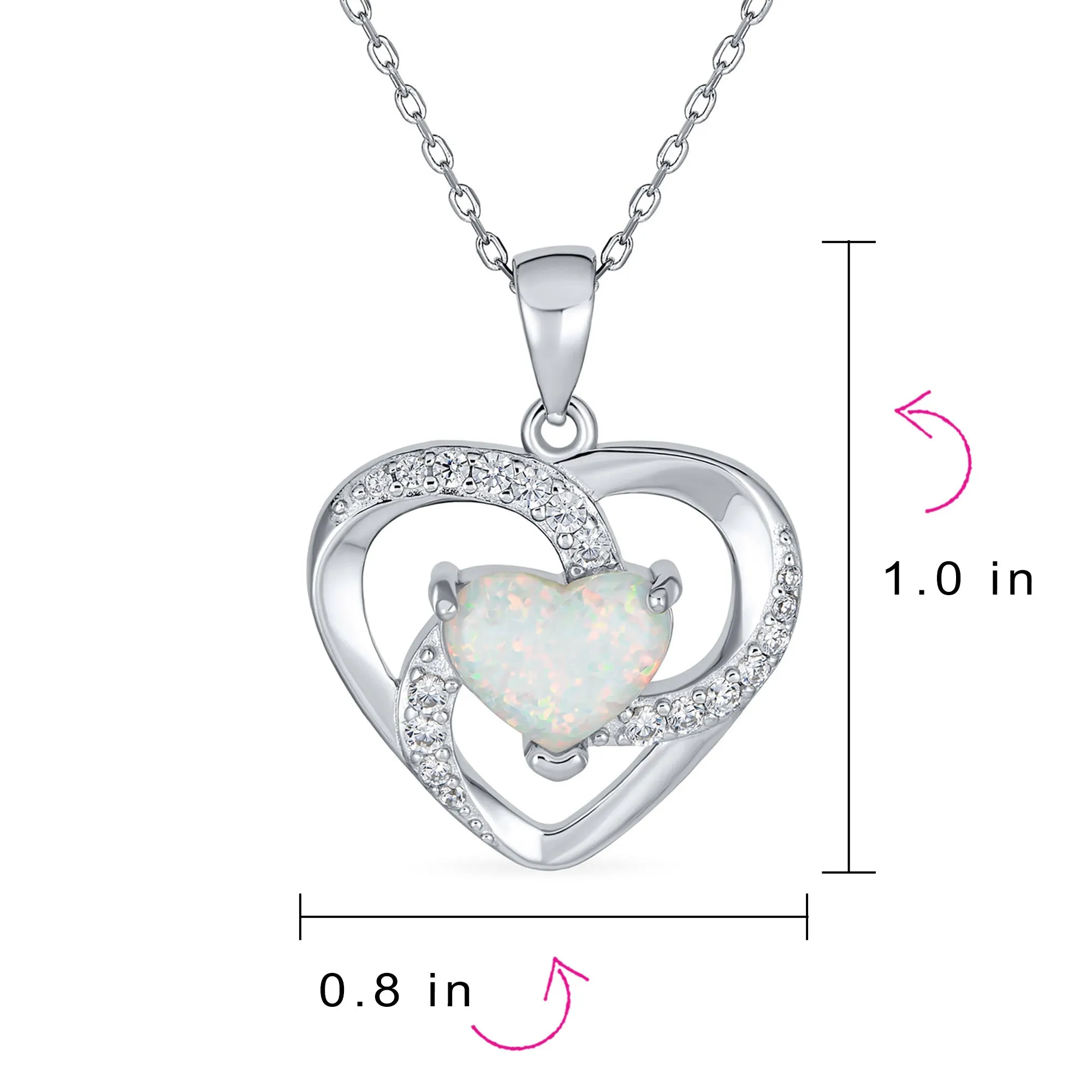 Romantic Opulence Pendant Necklace with CZ Pave and Opal Heart in Sterling Silver