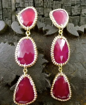 Roni Blanshay Three Slice Crystal Encrusted Drop Earring in Ruby