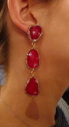 Roni Blanshay Three Slice Crystal Encrusted Drop Earring in Ruby