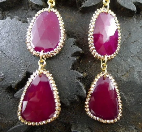 Roni Blanshay Three Slice Crystal Encrusted Drop Earring in Ruby