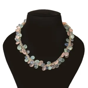 Rose Quartz and Blue Chalcedony Raindrop Layering Necklace