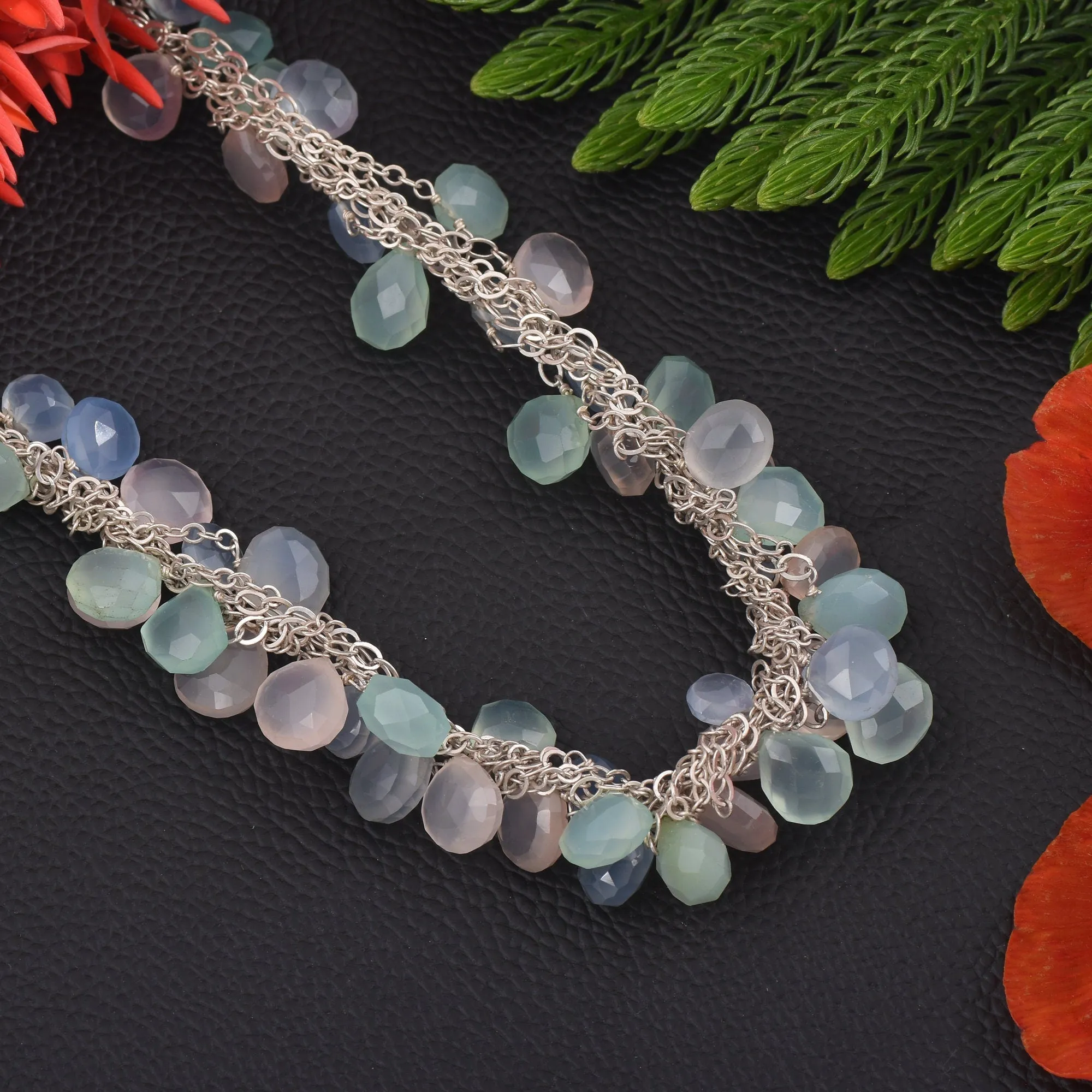 Rose Quartz and Blue Chalcedony Raindrop Layering Necklace