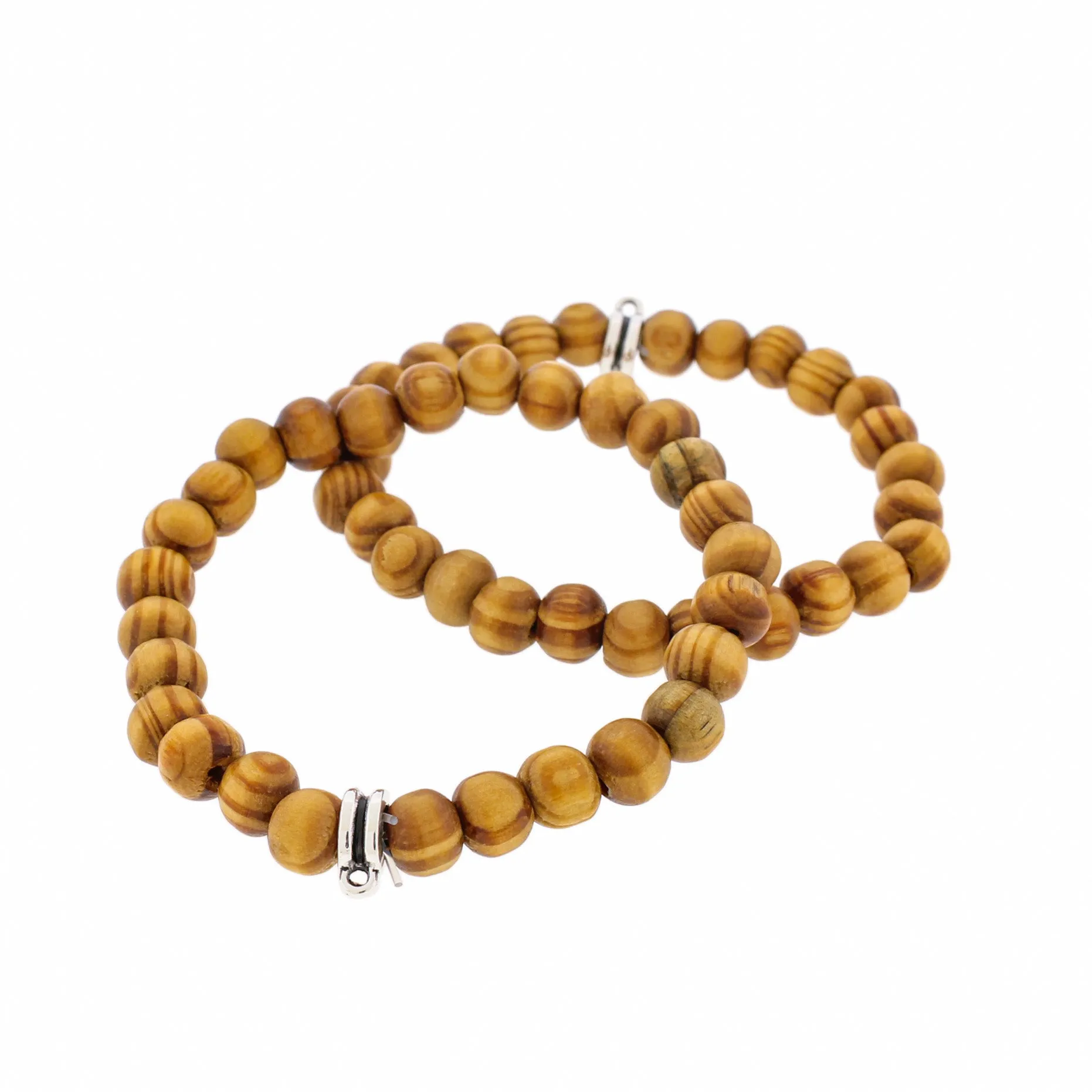 Round Wood Bead Bracelet 54mm -Natural Wood with Antique Silver Tone Bail - 1 Bracelet - BB083