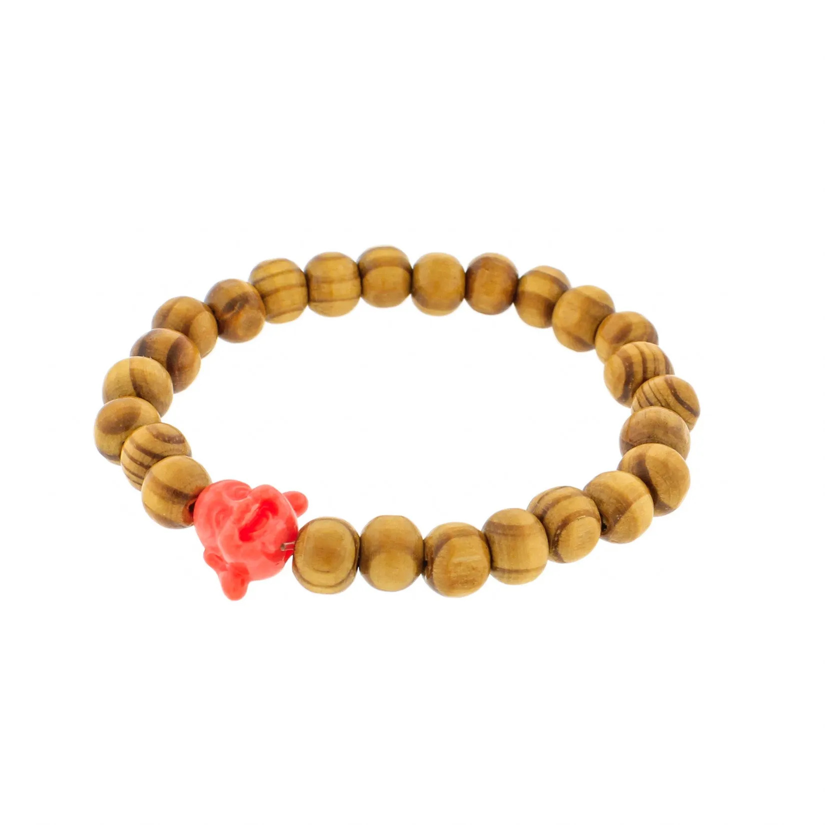 Round Wood Bead Bracelet - 8mm / 43mm - Resin Buddha - Choose Your Color!