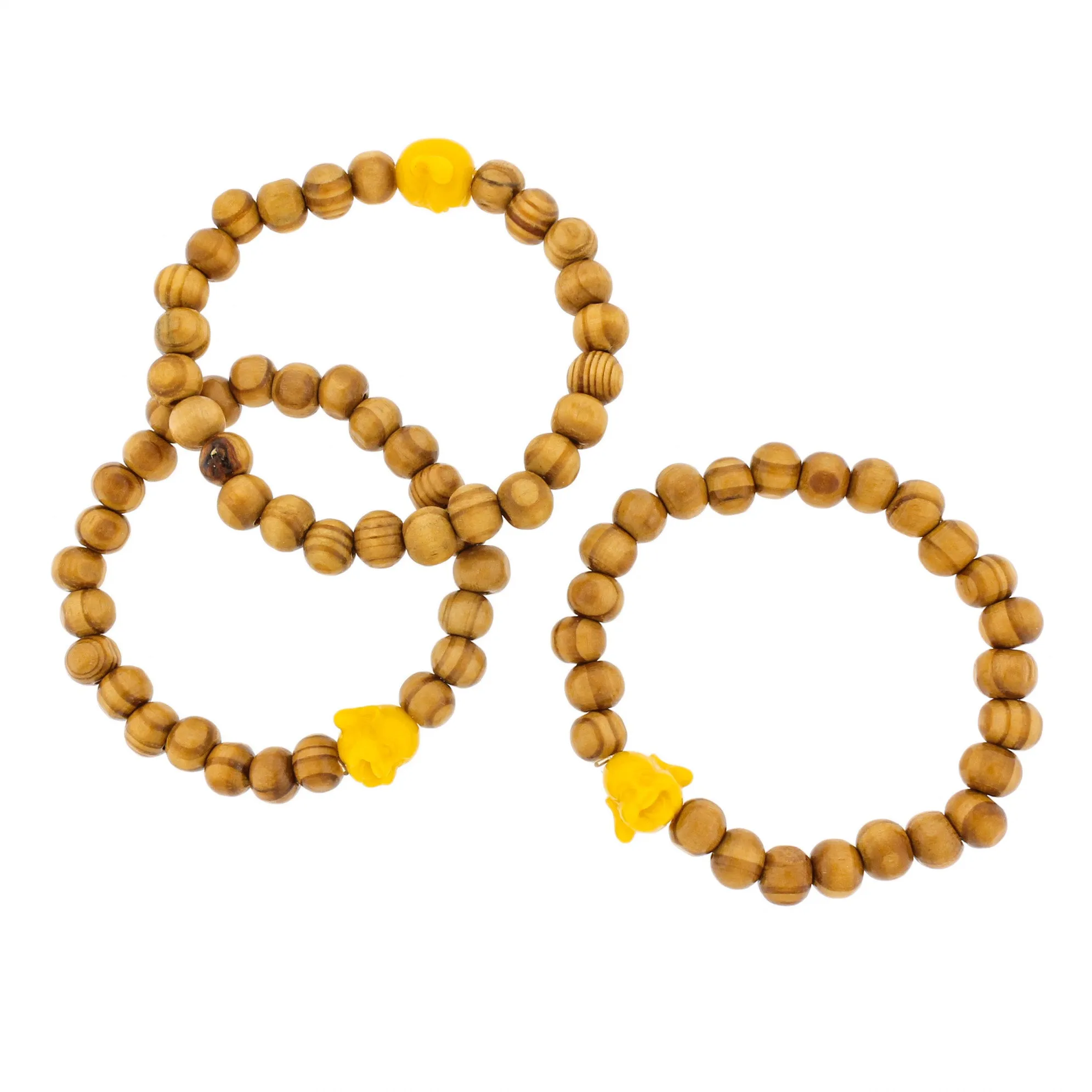 Round Wood Bead Bracelet - 8mm / 43mm - Resin Buddha - Choose Your Color!