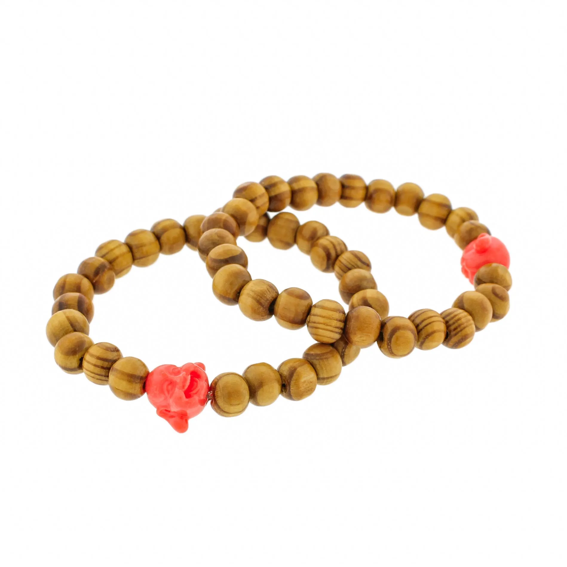 Round Wood Bead Bracelet - 8mm / 43mm - Resin Buddha - Choose Your Color!