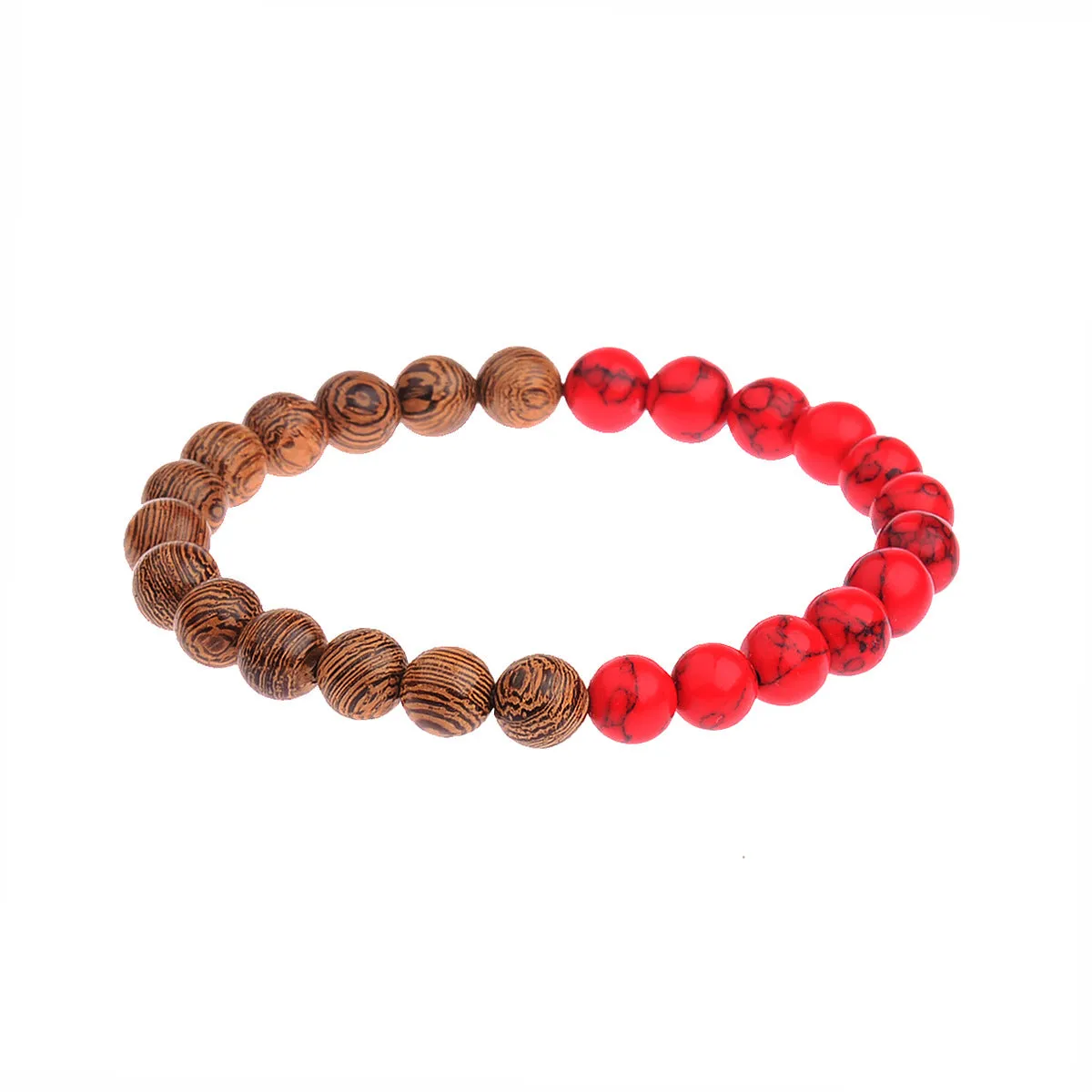 Round wood beaded beaded bracelet