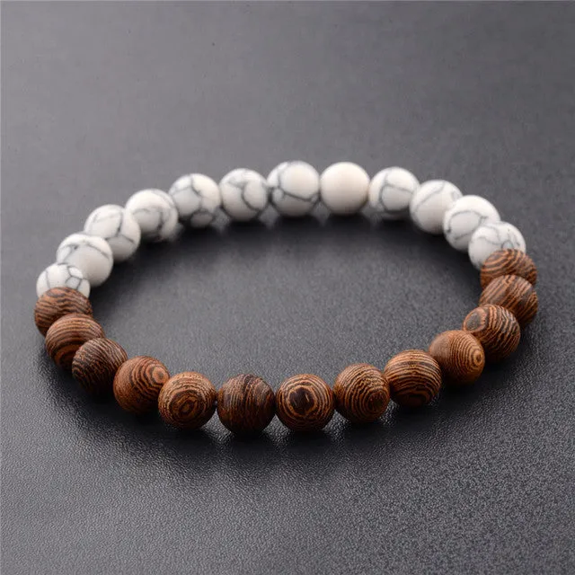 Round wood beaded beaded bracelet