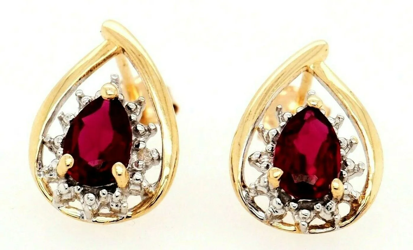 Ruby & Diamond 9ct Yellow Gold Earrings