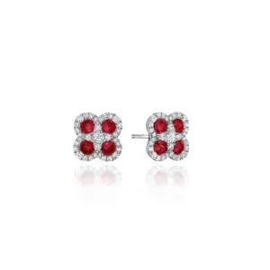 Ruby and Diamond Cluster Studs