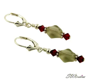 Ruby Grey Window Beads Beaded Earrings