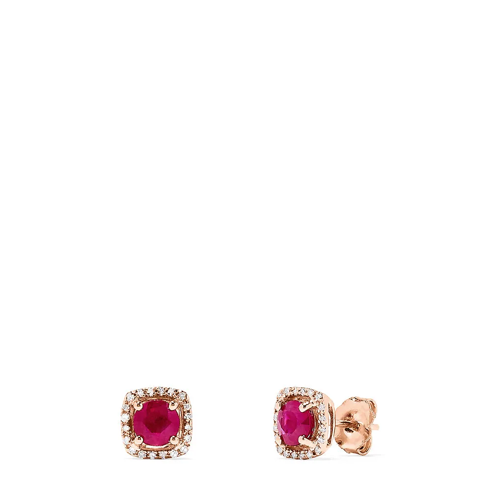 Ruby Royale 14K Rose Gold Ruby and Diamond Stud Earrings, 1.26 TCW