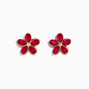 Ruby Royale 14K Yellow Gold Ruby and Diamond Flower Earrings