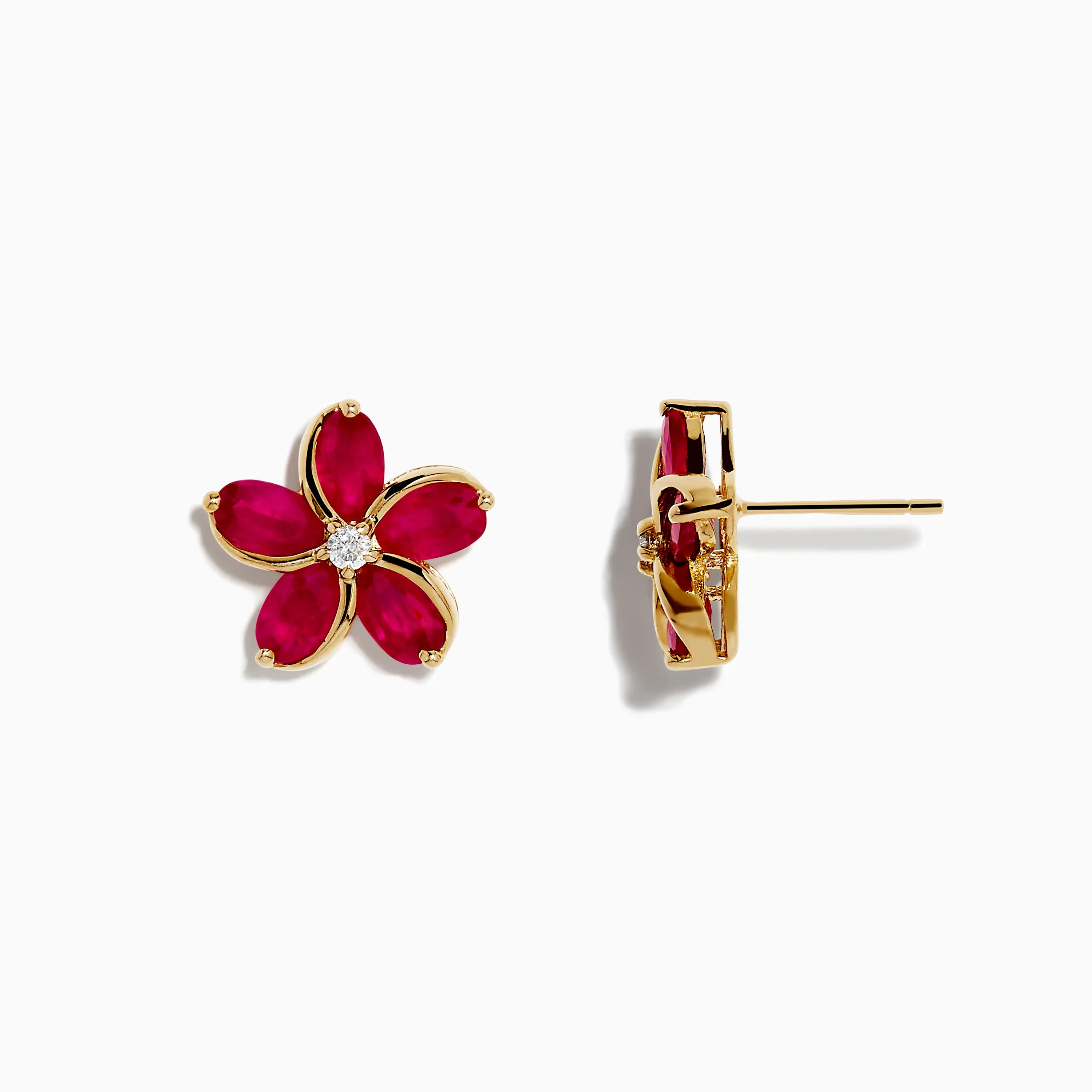 Ruby Royale 14K Yellow Gold Ruby and Diamond Flower Earrings