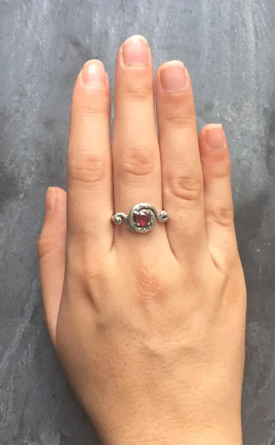 Ruby Spiral Ring - Vintage Ruby Ring - Red Solitaire Ring