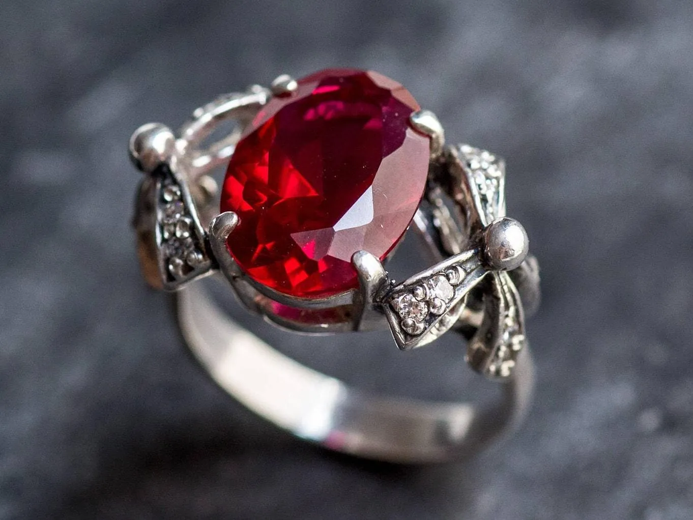 Ruby Statement Ring - Red Ribbon Ring - Solitaire Ruby Ring