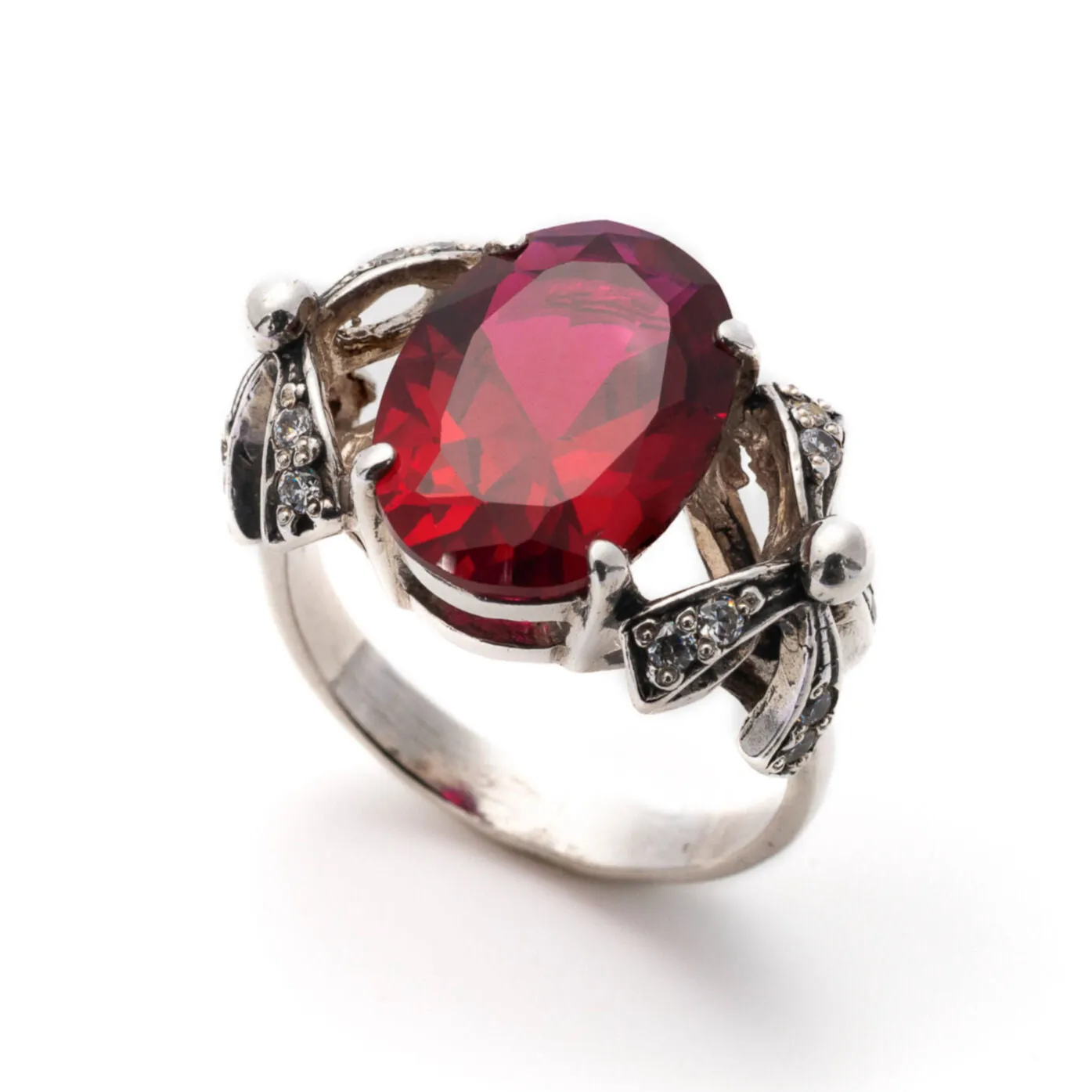 Ruby Statement Ring - Red Ribbon Ring - Solitaire Ruby Ring