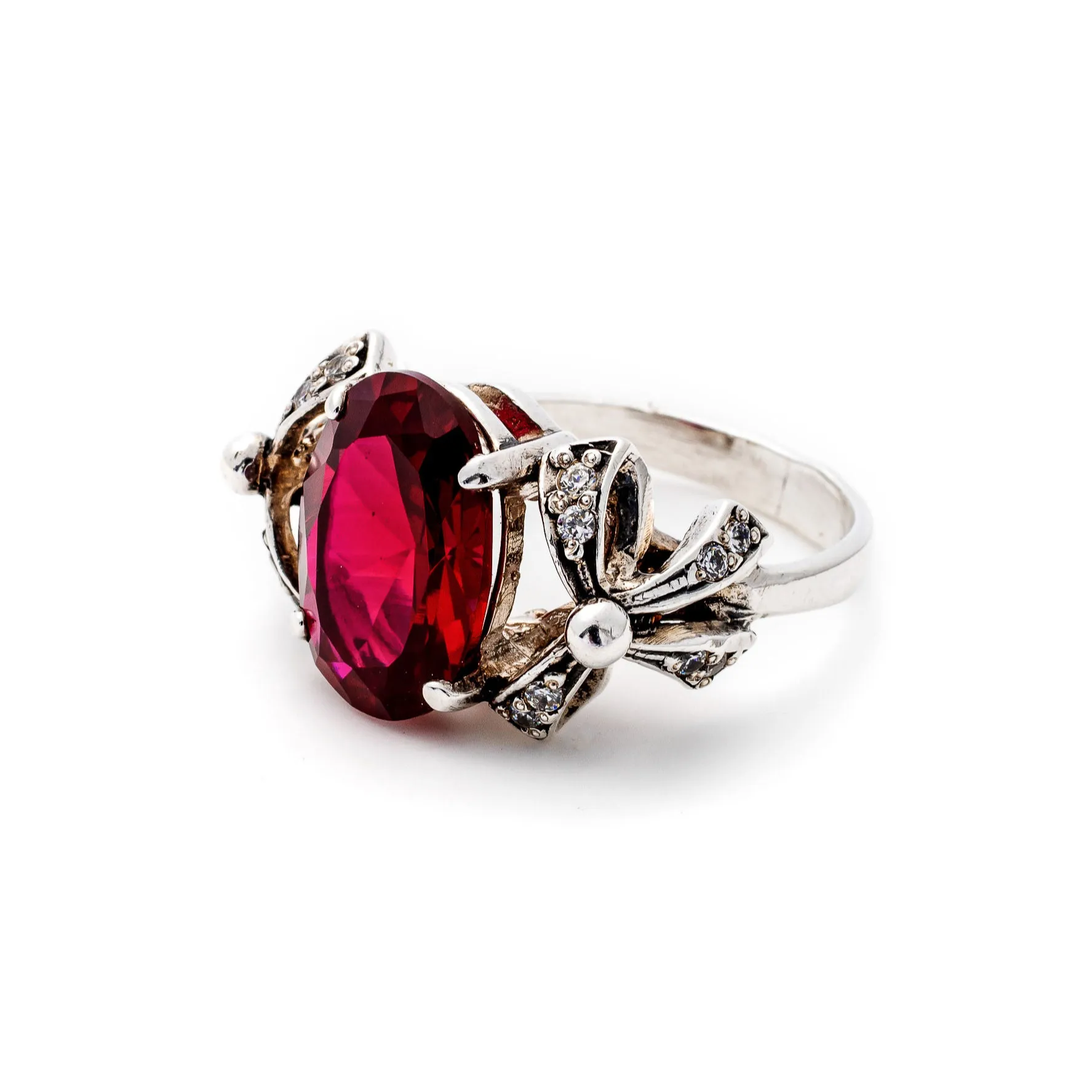 Ruby Statement Ring - Red Ribbon Ring - Solitaire Ruby Ring