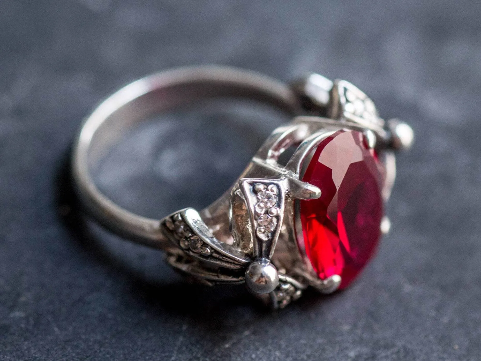 Ruby Statement Ring - Red Ribbon Ring - Solitaire Ruby Ring