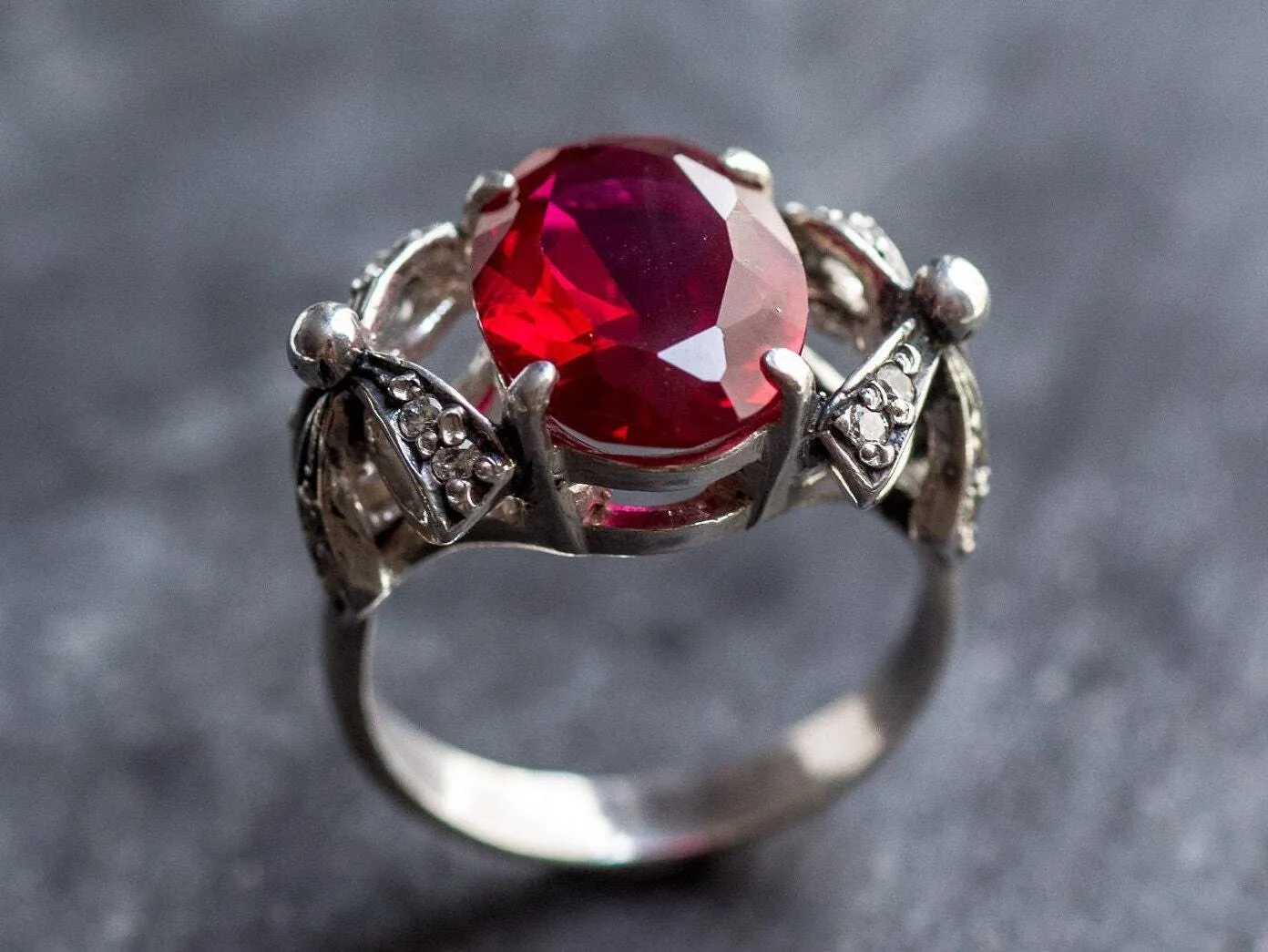 Ruby Statement Ring - Red Ribbon Ring - Solitaire Ruby Ring