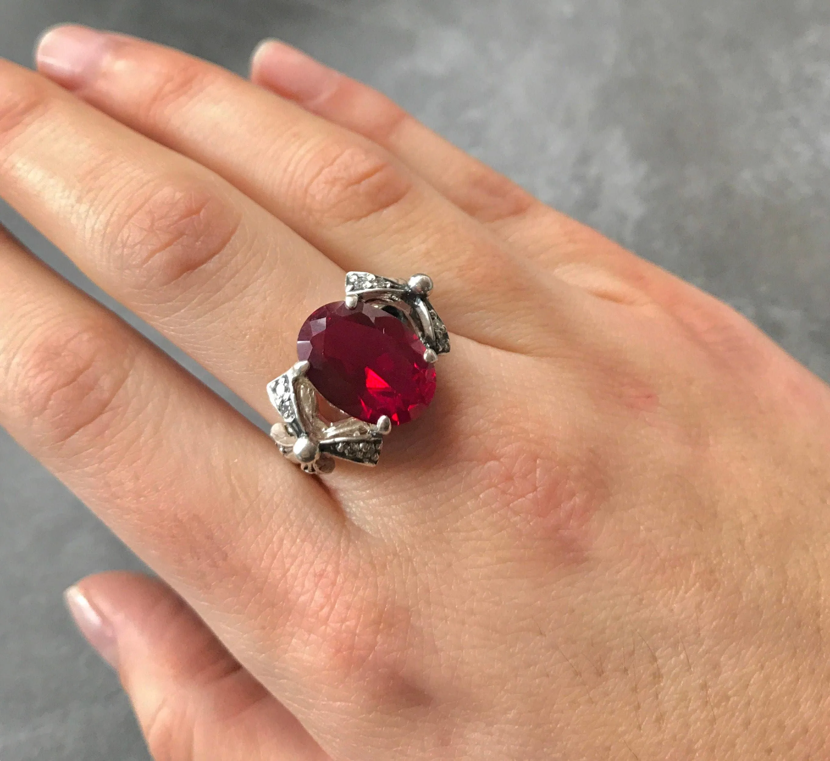 Ruby Statement Ring - Red Ribbon Ring - Solitaire Ruby Ring