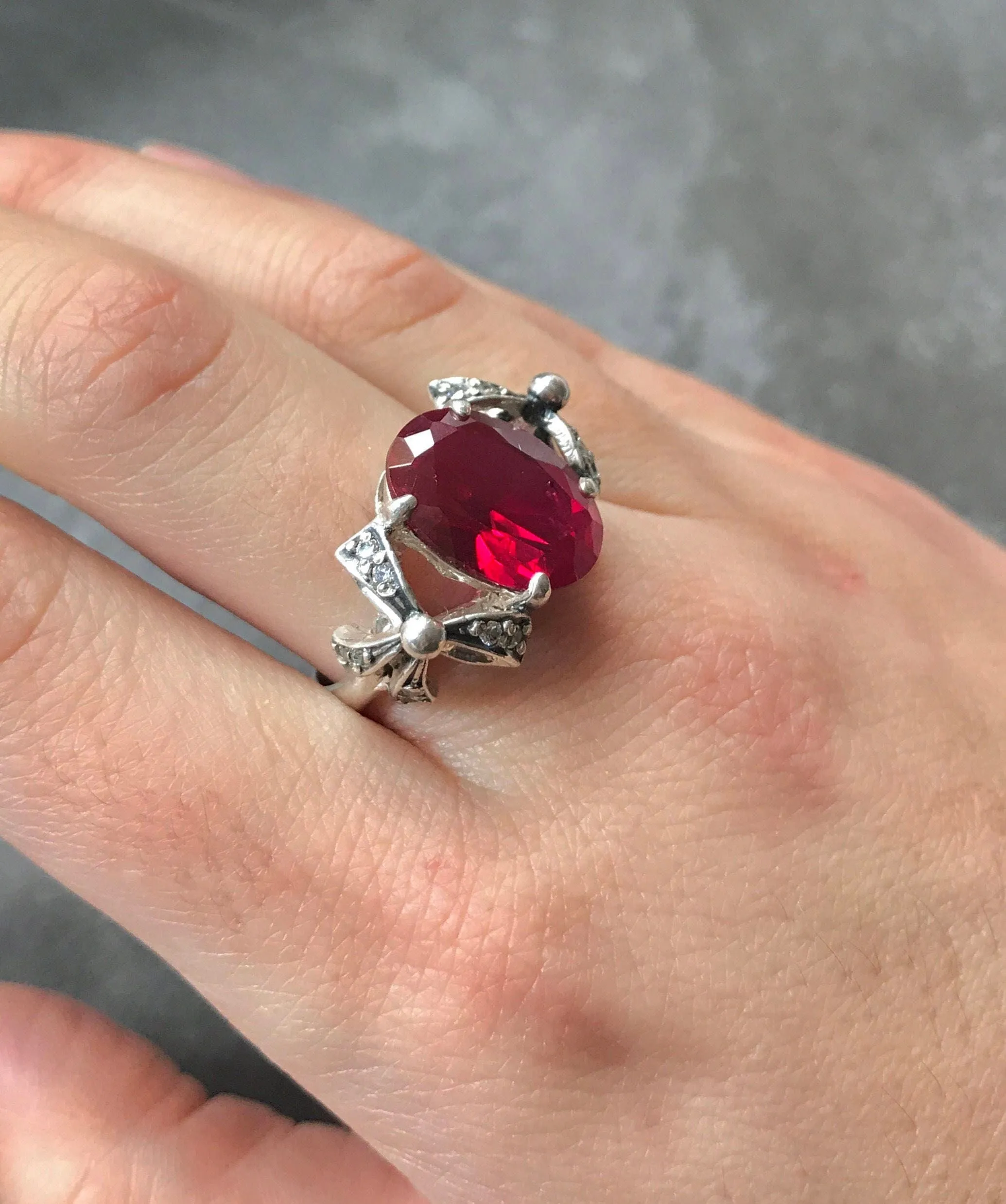 Ruby Statement Ring - Red Ribbon Ring - Solitaire Ruby Ring