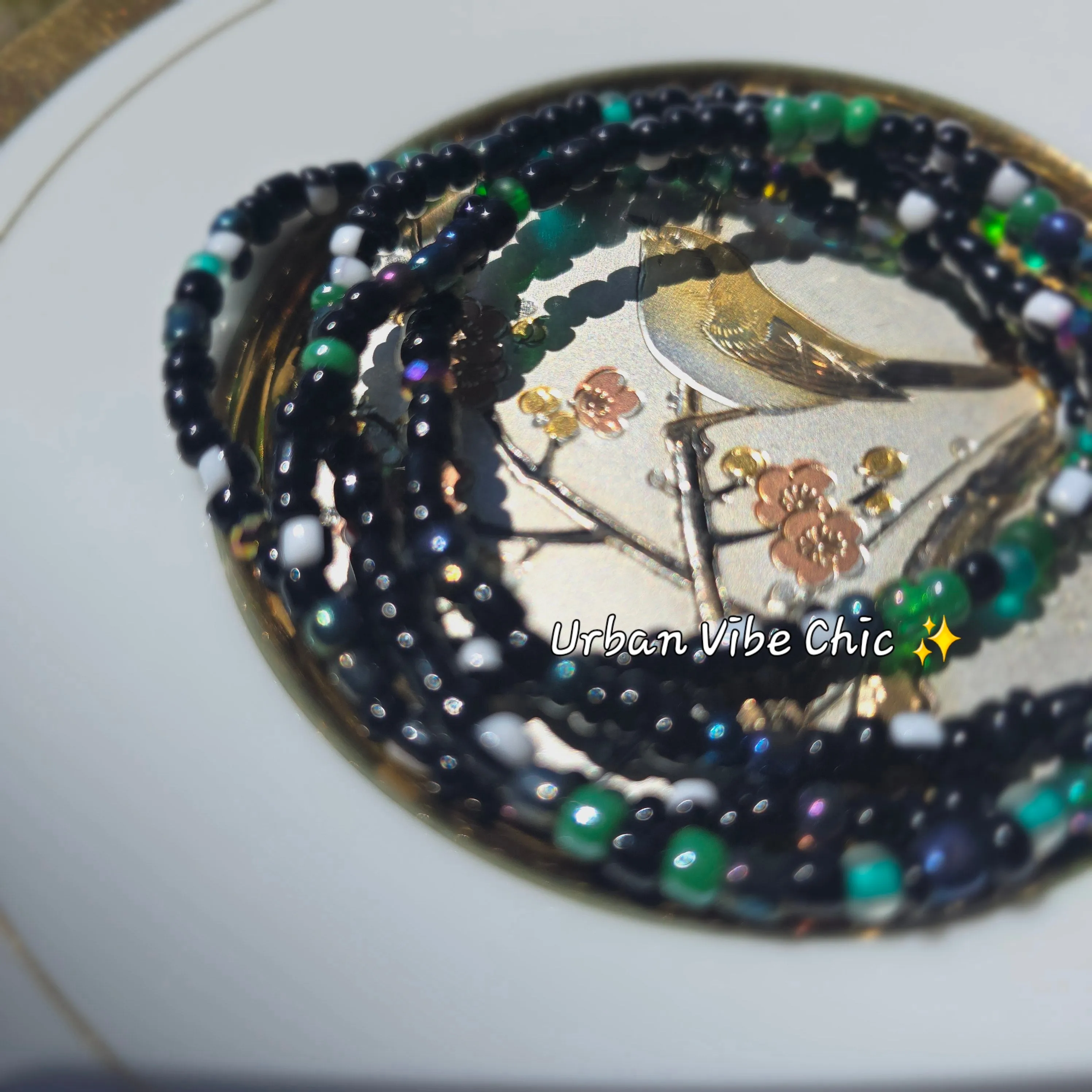 Seed Beads Stretch Bracelets - Midnight Green