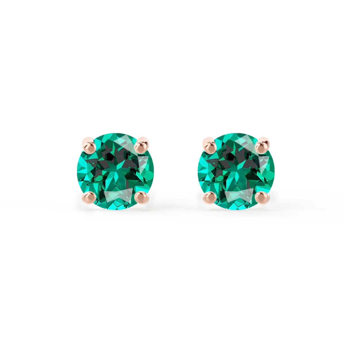 SENA - Round Emerald 18k Rose Gold Stud Earrings