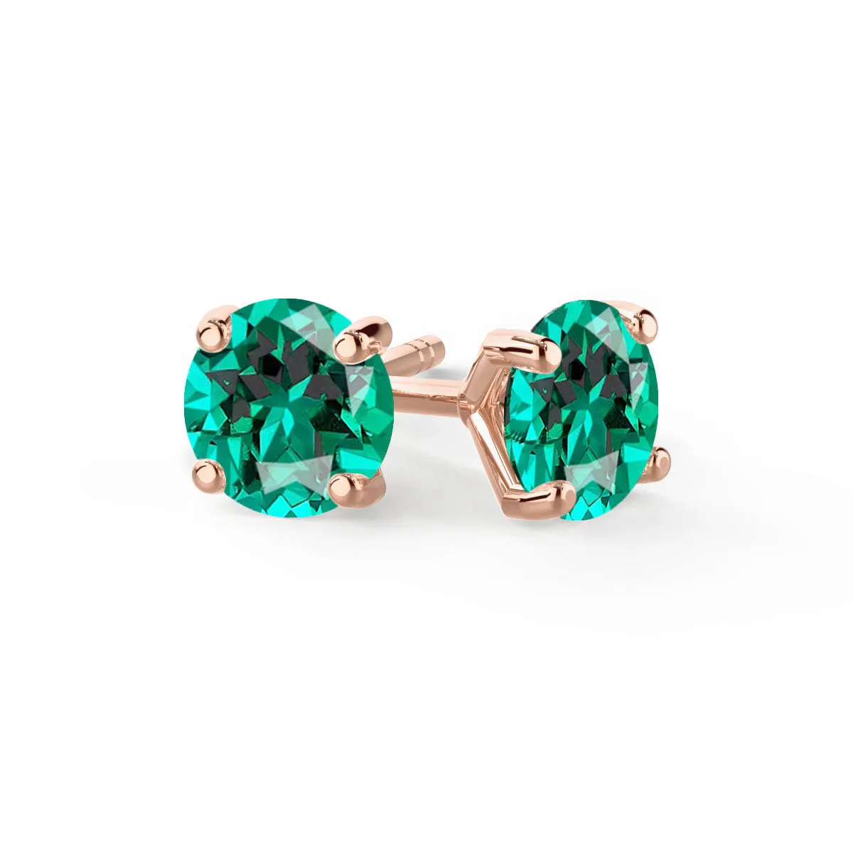 SENA - Round Emerald 18k Rose Gold Stud Earrings