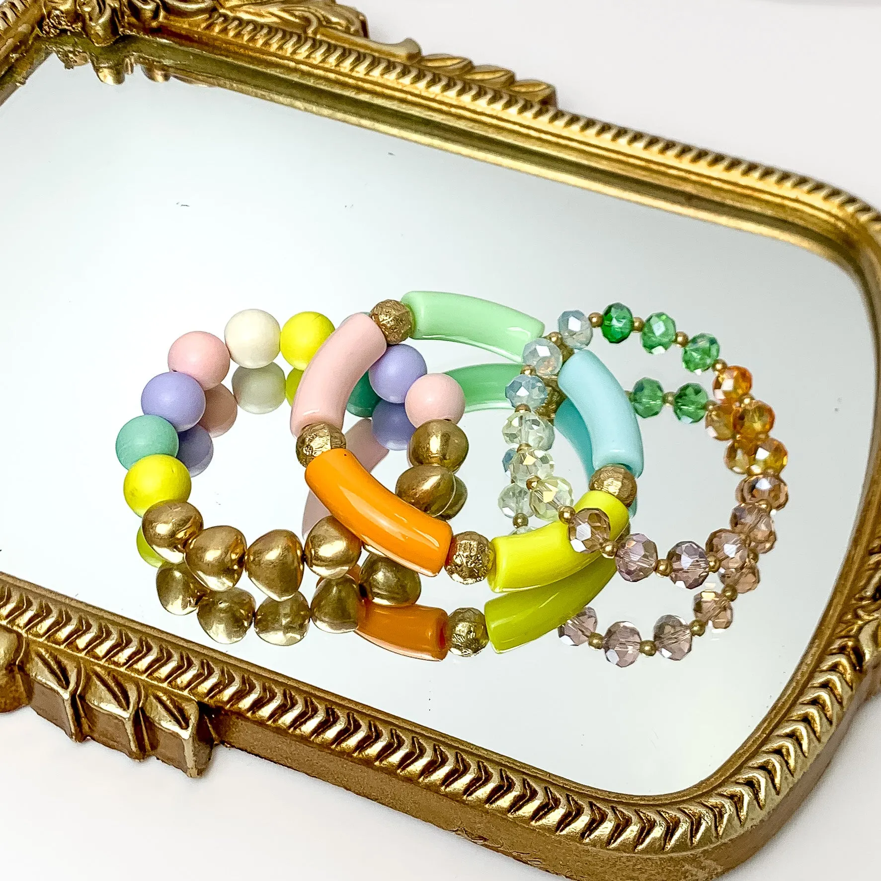 Set of Three | Island Dream Crystal and Marble Beaded Bracelet Set in Multicolor