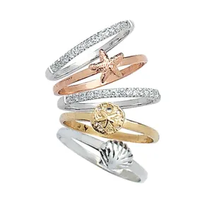 Shell and Diamond Stack Rings