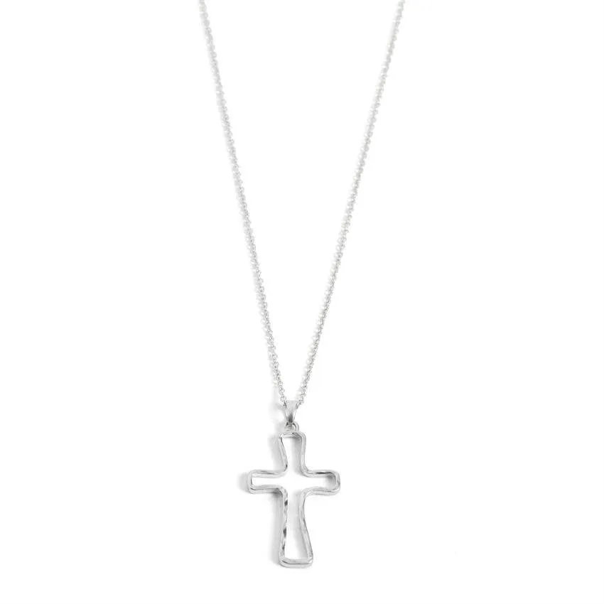 Silver Hollow Cross Necklace: Silver