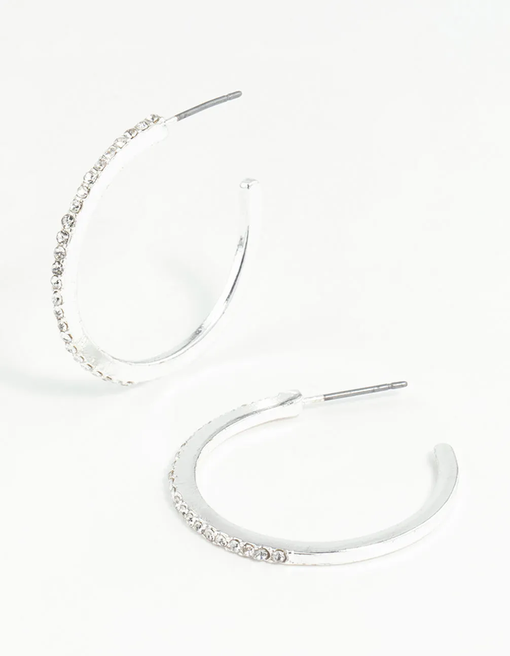 Silver Thin Diamante Hoop Earrings