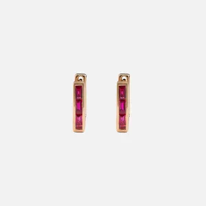 Skinny Square Ruby Huggie Earrings