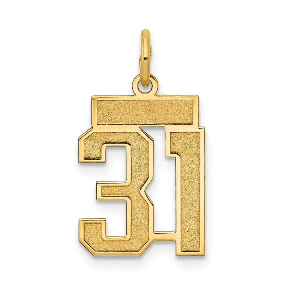 Small Satin Number 31 Charm in 14k Yellow Gold