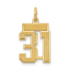 Small Satin Number 31 Charm in 14k Yellow Gold