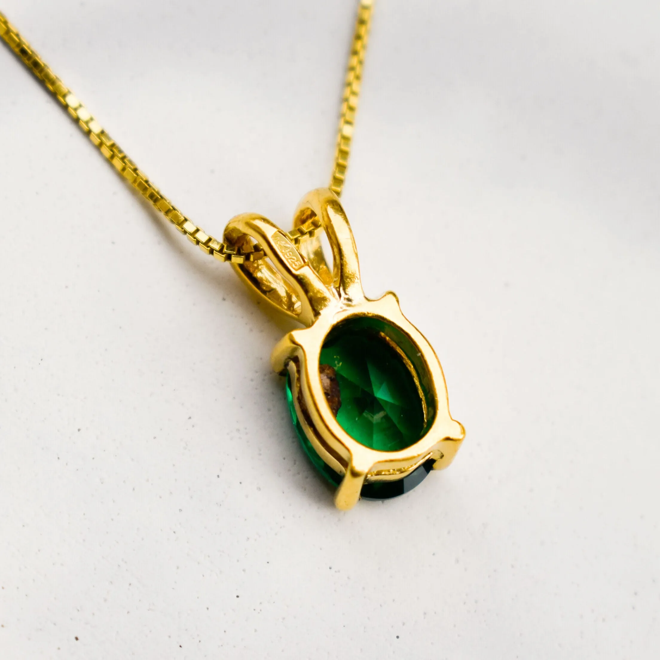 Solitaire Emerald Pendant - Green Oval Necklace - Dainty Green Pendant