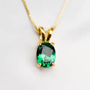 Solitaire Emerald Pendant - Green Oval Necklace - Dainty Green Pendant