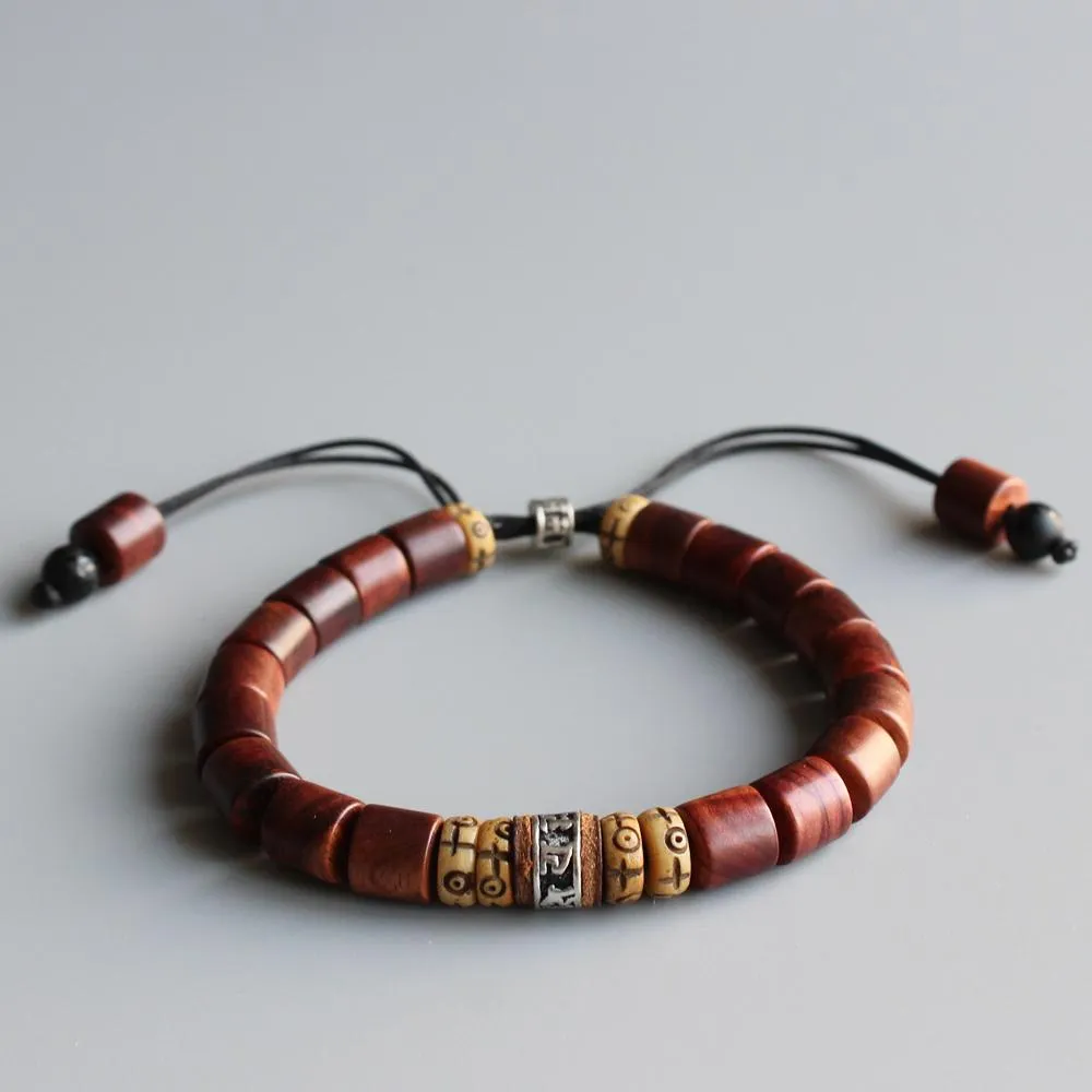 South Indian Sandalwood, White Copper &amp Yak Bone Bracelet